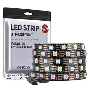 WS2812B IC RGB LED Strip,UL Listed,Pure Gold Wires,DC5V 16.4FT 300LED 5050SMD,Individually Addressable,Flexible for DIY Chasing Full Color Project,3M Tape,IP30(No Adapter or Controller) WS2812B IC RGB LED Strip,UL Listed,Pure Gold Wires,DC5V 16.4FT 300LED 5050SMD,Individually Addressable,Flexible for DIY Chasing Full Color Project,3M Tape,IP30(No Adapter or Controller)