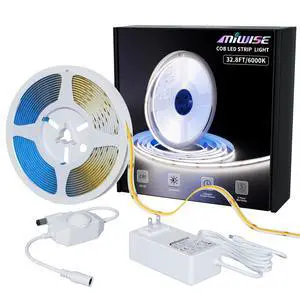 COB LED Strip Light 32.8ft/10m,CRI 90+ Daylight White 6000K High Lumen Dimmable Super Bright Flexible DC24V LED Tape Light with Controller/Dimmer,for Cabinet Home Office DIY Lighting Projects COB LED Strip Light 32.8ft/10m,CRI 90+ Daylight White 6000K High Lumen Dimmable Super Bright Flexible DC24V LED Tape Light with Controller/Dimmer,for Cabinet Home Office DIY Lighting Projects