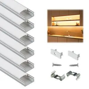 6Pack 3.3FT/1M LED Channel Aluminum U Shape Silver LED Strip Diffuser Channel with Milky White Cover Easy Installation U1SW WW 1M 6Pack 3.3FT/1M LED Channel Aluminum U Shape Silver LED Strip Diffuser Channel with Milky White Cover Easy Installation U1SW WW 1M