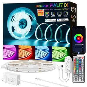 RGB COB LED Strip Light 9.84ft/3m,UL Listed 840LEDs/m 24V Color Changing Strip Light,Work with Alexa/Google Assistant/Tuya Multicolor Flexible Tape Light,for TV,Bedroom,Party DIY Decoration RGB COB LED Strip Light 9.84ft/3m,UL Listed 840LEDs/m 24V Color Changing Strip Light,Work with Alexa/Google Assistant/Tuya Multicolor Flexible Tape Light,for TV,Bedroom,Party DIY Decoration