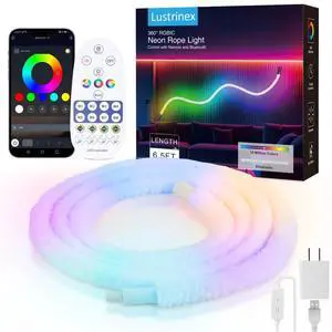 LED Neon Rope Lights RGBIC Music Sync USB 360° Luminous 6.5FT LED Neon Rope Lights RGBIC Music Sync USB 360° Luminous 6.5FT