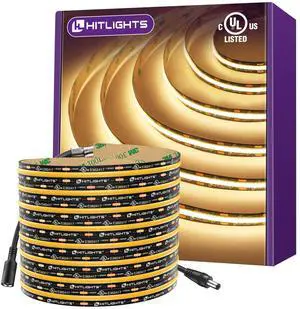 COB LED Strip Lights Warm White 3000K, 16.4ft 12V Tape, UL Listed COB LED Strip Lights Warm White 3000K, 16.4ft 12V Tape, UL Listed