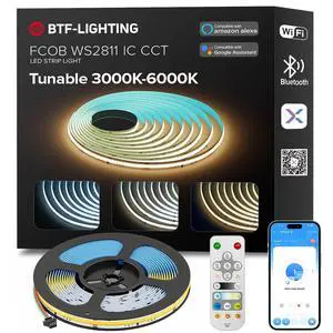 Addressable 3000K-6000K CCT COB LED Strip Light Kit 16.4ft,WS2811 IC Chasing White Light,Bluetooth WiFi Controller Support Alexa/Google Home for Cabinet Kitchen Mirror Office DIY Lighting Addressable 3000K-6000K CCT COB LED Strip Light Kit 16.4ft,WS2811 IC Chasing White Light,Bluetooth WiFi Controller Support Alexa/Google Home for Cabinet Kitchen Mirror Office DIY Lighting