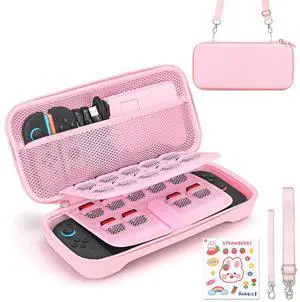 Switch 2 Case Compatible with NS Switch 2 (2025), Carrying Case with 19 Game Card Slots, 4 in 1 Switch 2 Accessories Includes Shoulder Strap, Wrist Strap & Stickers (Pink) Switch 2 Case Compatible with NS Switch 2 (2025), Carrying Case with 19 Game Card Slots, 4 in 1 Switch 2 Accessories Includes Shoulder Strap, Wrist Strap & Stickers (Pink)