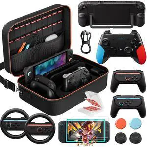 Switch 2 Pro Controller Accessories Bundle for Nintendo Switch 2, 15-in-1 Carrying Case Kit with Dockable Cover, Screen Protectors, Joy-Con Grips, Steering Wheels, Thumb Grips & Game Card Case Switch 2 Pro Controller Accessories Bundle for Nintendo Switch 2, 15-in-1 Carrying Case Kit with Dockable Cover, Screen Protectors, Joy-Con Grips, Steering Wheels, Thumb Grips & Game Card Case