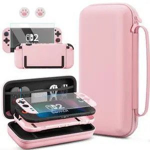 Pink Carrying Travel Case Compatible with Nintendo Switch 2 2025, with Cute-girly Hardshell PC Switch 2 Protective Cover Accessories Skin, HD Screen Protector and 2 Thumb Caps Pink Carrying Travel Case Compatible with Nintendo Switch 2 2025, with Cute-girly Hardshell PC Switch 2 Protective Cover Accessories Skin, HD Screen Protector and 2 Thumb Caps