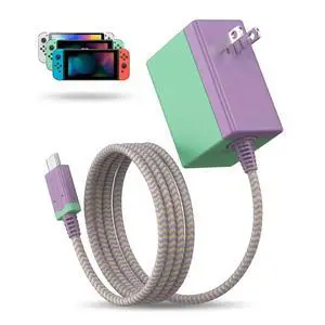 39W Charger for Nintendo Switch, 15V 2.6A AC Adapter Fast Charging with 5FT USB-C Cord, Compatible with Switch Lite, OLED, Steam Deck, Support TV Mode (Green/Purple) 39W Charger for Nintendo Switch, 15V 2.6A AC Adapter Fast Charging with 5FT USB-C Cord, Compatible with Switch Lite, OLED, Steam Deck, Support TV Mode (Green/Purple)
