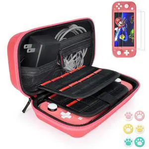 Switch Case Compatible with Nintendo Switch Lite with 2 Pack Screen Protector & 6 Pcs Thumb Grip, 20 Game Cartridges Hard Shell Travel Carrying Switch Lite Console & Accessories, Red Switch Case Compatible with Nintendo Switch Lite with 2 Pack Screen Protector & 6 Pcs Thumb Grip, 20 Game Cartridges Hard Shell Travel Carrying Switch Lite Console & Accessories, Red