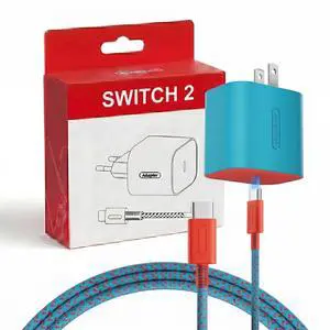60W Charger for Nintendo Switch 2, 20V 3A AC Adapter Fast Charging with 6.6FT Braided USB-C Cord, Compatible with Switch 1, Lite, OLED, Steam Deck, Support 4K TV Mode (Cyan & Red) 60W Charger for Nintendo Switch 2, 20V 3A AC Adapter Fast Charging with 6.6FT Braided USB-C Cord, Compatible with Switch 1, Lite, OLED, Steam Deck, Support 4K TV Mode (Cyan & Red)