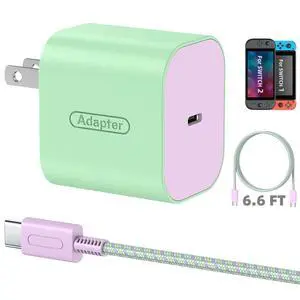 Switch 2 Charger with 6.6FT/2M USB-C Cable - 60W AC Power Adapter, Support 4K TV Dock & PD3.0 Fast Charging,Power Supply 20V/3A Charger for Nintendo Switch 2,Wii Charger(6.6FT - Pastel Green & Purple) Switch 2 Charger with 6.6FT/2M USB-C Cable - 60W AC Power Adapter, Support 4K TV Dock & PD3.0 Fast Charging,Power Supply 20V/3A Charger for Nintendo Switch 2,Wii Charger(6.6FT - Pastel Green & Purple)