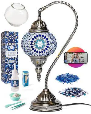 Turkish Mosaic Swan Neck Lamp Making Kit| DIY Colorful Glass Decorative Nightstand Table Light| Craft Kit |Make Your Own Lamp | Living Room Bedroom | Antique Bronze Base (Blue) Turkish Mosaic Swan Neck Lamp Making Kit| DIY Colorful Glass Decorative Nightstand Table Light| Craft Kit |Make Your Own Lamp | Living Room Bedroom | Antique Bronze Base (Blue)