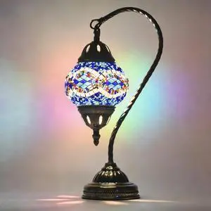 Vintage Turkish Lamp Stained Glass Table Lamp, Handmade Turkish Moroccan Mosaic Lamp with Bronze Swan Neck Base, LED Bulb Included, Bedside Decor for Bedroom Vintage Turkish Lamp Stained Glass Table Lamp, Handmade Turkish Moroccan Mosaic Lamp with Bronze Swan Neck Base, LED Bulb Included, Bedside Decor for Bedroom