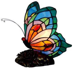 L10040 Butterfly Tiffany Style Stained Glass Accent Table Lamp, Night Light (Multi-Colored C) L10040 Butterfly Tiffany Style Stained Glass Accent Table Lamp, Night Light (Multi-Colored C)