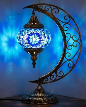 Turkish Mosaic Moon Lamp - Handmade Stained Glass Table Lamp with Metal Crescent Base, Bohemian Moroccan Bedside Night Light for Bedroom Living Room Decor, Unique Gift(Vintage Style) Turkish Mosaic Moon Lamp - Handmade Stained Glass Table Lamp with Metal Crescent Base, Bohemian Moroccan Bedside Night Light for Bedroom Living Room Decor, Unique Gift(Vintage Style)