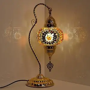 Turkish Mosaic Table Lamp, Moroccan Style Swan Neck Bedside Lamp with Handmade Glass Shade, LED Bulb Included, Warm Ambient Decorative Accent Lamp for Bedroom, Living Room, Nightstand (Brown) Turkish Mosaic Table Lamp, Moroccan Style Swan Neck Bedside Lamp with Handmade Glass Shade, LED Bulb Included, Warm Ambient Decorative Accent Lamp for Bedroom, Living Room, Nightstand (Brown)