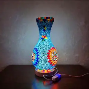 Turkish Mosaic Table Lamp Moroccan Style Colorful Handmade Glass Vase USB Power Tiffany Mosaic Table Night Light for Bedroom Living Room Decor Colorful5.11in*11in Turkish Mosaic Table Lamp Moroccan Style Colorful Handmade Glass Vase USB Power Tiffany Mosaic Table Night Light for Bedroom Living Room Decor Colorful5.11in*11in