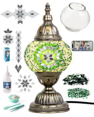 Turkish Mosaic Lamp Kit DIY Glass Decorative Table Bedside Night Light Tabletop for Living Room Bedroom | Make Your Own Lamp | Antique Bronze Base (Green) Turkish Mosaic Lamp Kit DIY Glass Decorative Table Bedside Night Light Tabletop for Living Room Bedroom | Make Your Own Lamp | Antique Bronze Base (Green)