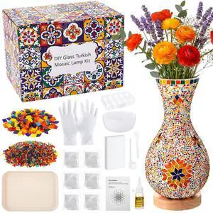 Turkish Mosaic Lamp Kit DIY Mosaic Vase Lamp Colorful Handmade Glass Vase with Wood Base for Flowers Moroccan Table Bedside Light Craft Kits for Living Room Decorations Turkish Mosaic Lamp Kit DIY Mosaic Vase Lamp Colorful Handmade Glass Vase with Wood Base for Flowers Moroccan Table Bedside Light Craft Kits for Living Room Decorations