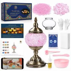 DIY Turkish Mosaic Lamp Kit for Adults, Pink Boho Table Lamp DIY Turkish Mosaic Lamp Kit for Adults, Pink Boho Table Lamp