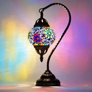 Vintage Turkish Lamp Stained Glass Table Lamp, Handmade Turkish Moroccan Mosaic Lamp with Bronze Swan Neck Base, LED Bulb Included, Bedside Decor for Bedroom Vintage Turkish Lamp Stained Glass Table Lamp, Handmade Turkish Moroccan Mosaic Lamp with Bronze Swan Neck Base, LED Bulb Included, Bedside Decor for Bedroom
