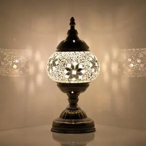 Turkish Moroccan Table Lamp Lantern with Handmade Mosaic Glass Lampshade Tiffany Style Bohemian Stained Glass Decorative Desk Lamps Bedside Night Lights for Bedroom (White Fancy) Turkish Moroccan Table Lamp Lantern with Handmade Mosaic Glass Lampshade Tiffany Style Bohemian Stained Glass Decorative Desk Lamps Bedside Night Lights for Bedroom (White Fancy)