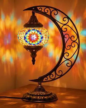 Turkish Lamp Moon Shaped Moroccan Lamp Turkish Mosaic Stained Glass Table Light with Bronze Base Colorful Moroccan Globe Light for Decorative Home Designs Turkish Lamp Moon Shaped Moroccan Lamp Turkish Mosaic Stained Glass Table Light with Bronze Base Colorful Moroccan Globe Light for Decorative Home Designs