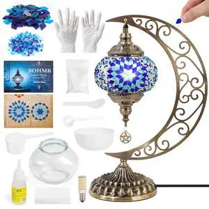 DIY Turkish Mosaic Lamp Kit, Moon Stained Glass Lamp Making Kit- Easy,Fun,No Experience Needed, Mosaic Art & Craft Project Kits for Adults & Teens, Make Your Own Table Lamp,Christmas Gift,Blue DIY Turkish Mosaic Lamp Kit, Moon Stained Glass Lamp Making Kit- Easy,Fun,No Experience Needed, Mosaic Art & Craft Project Kits for Adults & Teens, Make Your Own Table Lamp,Christmas Gift,Blue