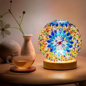 Turkish Mosaic Lamp, 3 Color Temperature Tiffany Bedside Lamp with USB Power, Moroccan Glass Lantern Table Lamp for Living Room Decor, Simple Control (D:4.7" x H:5.2") (Blue1) Turkish Mosaic Lamp, 3 Color Temperature Tiffany Bedside Lamp with USB Power, Moroccan Glass Lantern Table Lamp for Living Room Decor, Simple Control (D:4.7" x H:5.2") (Blue1)