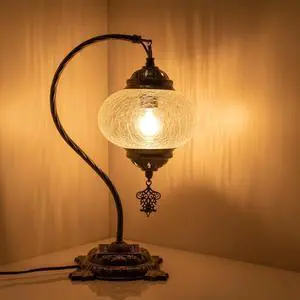 Turkish Crack Clear Lamp Baked-On Paint, Handmade Mosaic Glass Ottoman Moroccan Nightstand, Swan Neck Bedroom Light, Boho E14 Socket, Plug-in Cord with On/Off Switch (Crackle Amber) Turkish Crack Clear Lamp Baked-On Paint, Handmade Mosaic Glass Ottoman Moroccan Nightstand, Swan Neck Bedroom Light, Boho E14 Socket, Plug-in Cord with On/Off Switch (Crackle Amber)