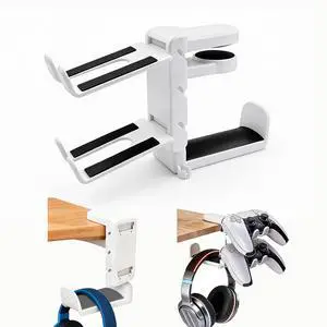Rotatable Under Desk Headphone Hanger with 2 Controller Slots - 3-in-1 Gaming Accessory with Adjustable Clamp & Cable Organizer,for Home Gaming Xbox ps5 -White Rotatable Under Desk Headphone Hanger with 2 Controller Slots - 3-in-1 Gaming Accessory with Adjustable Clamp & Cable Organizer,for Home Gaming Xbox ps5 -White