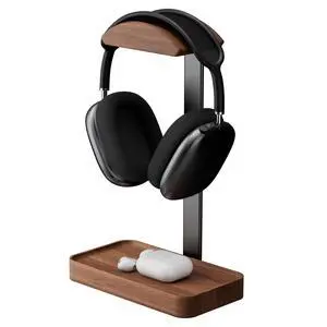 Walnut Headphone Stand, Wood Headset Stand with Storage Base, Headphones Holder for Gaming, Office, and Home Desk - Compatible with AirPods Max, Bose, Razer (Black) Walnut Headphone Stand, Wood Headset Stand with Storage Base, Headphones Holder for Gaming, Office, and Home Desk - Compatible with AirPods Max, Bose, Razer (Black)