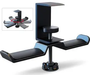 Dual Headphone Stand Hanger Under Desk, 360 Degree Rotating Aluminum Gaming Headset Holder with Adjustable Clamp, Universal Metal Earphone Hook Mount for All Headsets, Black Dual Headphone Stand Hanger Under Desk, 360 Degree Rotating Aluminum Gaming Headset Holder with Adjustable Clamp, Universal Metal Earphone Hook Mount for All Headsets, Black