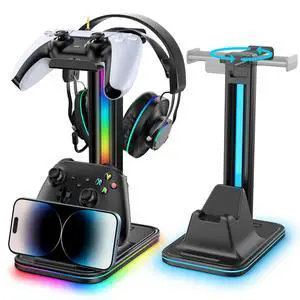 4-in-1 Headset and Controller Stand for Desk, 360° Rotating Headphone Stand with Phone Holder, 10 RGB Modes for Accesorios de Mesa Gamer, P5/SW/Xbx Levitating Gaming Headset and Controller Stand 4-in-1 Headset and Controller Stand for Desk, 360° Rotating Headphone Stand with Phone Holder, 10 RGB Modes for Accesorios de Mesa Gamer, P5/SW/Xbx Levitating Gaming Headset and Controller Stand