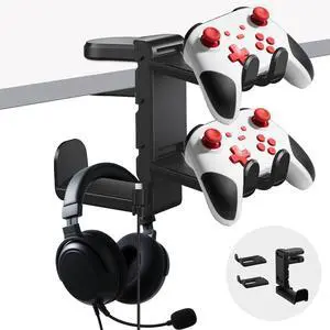 Premium Headset Stand & Gaming Headphone & Controller Holder - 360° Adjustable Under Desk Hook with Cable Management, Black - Perfect Desk & PC Accessories Premium Headset Stand & Gaming Headphone & Controller Holder - 360° Adjustable Under Desk Hook with Cable Management, Black - Perfect Desk & PC Accessories