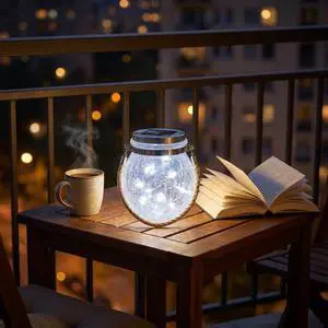 Solar Powered Transparent Glass Jar Lantern with 30 LED Lights, Hanging Outdoor Garden Light (Light Blue) Solar Powered Transparent Glass Jar Lantern with 30 LED Lights, Hanging Outdoor Garden Light (Light Blue)