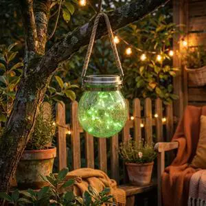 Solar Powered Transparent Glass Jar Lantern with 30 LED Lights,Hanging Outdoor Garden Light (Green) Solar Powered Transparent Glass Jar Lantern with 30 LED Lights,Hanging Outdoor Garden Light (Green)
