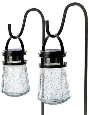 2PK Solar Crackle Glass Lanterns Hanging Light 2PK Solar Crackle Glass Lanterns Hanging Light