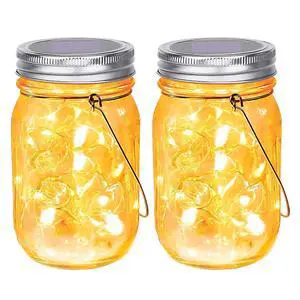Solar Mason Jar Lights - Set of 2 Magical Patio Lights in Glass Lanterns - Hang Them Anywhere Outdoors for Enchanting Illumination - Waterproof and Decorative - 5.2" x 3" Solar Mason Jar Lights - Set of 2 Magical Patio Lights in Glass Lanterns - Hang Them Anywhere Outdoors for Enchanting Illumination - Waterproof and Decorative - 5.2" x 3"