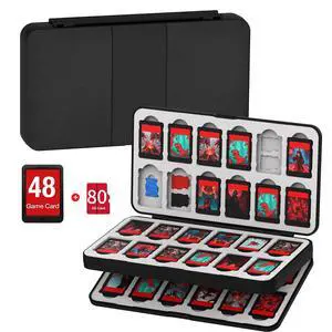 Switch game card case for Nintendo Switch/Switch2/OLED, Suitable for 80 Micro SD card and 48 Switch game cards, Portable Nintendo Switch game holder with hard shell, Black Switch game card case for Nintendo Switch/Switch2/OLED, Suitable for 80 Micro SD card and 48 Switch game cards, Portable Nintendo Switch game holder with hard shell, Black