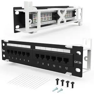 12 Port Patch Panel CAT6A Patch Panel(EC Listed) Wall Mount or Rack Mount 10inch Bracket Included and Ethernet Patch Panel Punch Down UTP for Cat6A,Cat6, Cat5e, Cat5 Cabling 12 Port Patch Panel CAT6A Patch Panel(EC Listed) Wall Mount or Rack Mount 10inch Bracket Included and Ethernet Patch Panel Punch Down UTP for Cat6A,Cat6, Cat5e, Cat5 Cabling