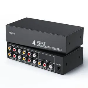 3-RCA Splitter 1 in 4 Out Composite AV Distribution Box 4-Way w/Power 3-RCA Splitter 1 in 4 Out Composite AV Distribution Box 4-Way w/Power