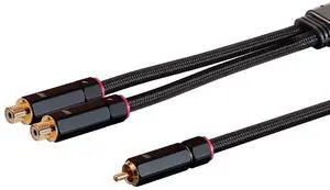1-Male to 2-Female RCA Y-Adapter - 1 Feet - Black | Gold Plated Connectors, Double Shielded With Copper Braiding - Onix Series, 12 Inch 1-Male to 2-Female RCA Y-Adapter - 1 Feet - Black | Gold Plated Connectors, Double Shielded With Copper Braiding - Onix Series, 12 Inch