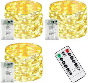 3 PK 78FT 240LED Fairy Lights Battery Operated with Timer Remote Warm White 3 PK 78FT 240LED Fairy Lights Battery Operated with Timer Remote Warm White