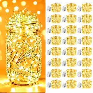 24 Pack Fairy Lights Battery Operated - 3 Modes - 7ft 20 LED Mini Twinkle String Lights Waterproof Silver Wire Firefly Starry Lights for Wedding Party Mason Jars Christmas Decorations, Warm White 24 Pack Fairy Lights Battery Operated - 3 Modes - 7ft 20 LED Mini Twinkle String Lights Waterproof Silver Wire Firefly Starry Lights for Wedding Party Mason Jars Christmas Decorations, Warm White