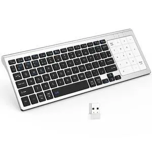 Multi-Device Wireless Keyboard with Numeric Touchpad, Mini Bluetooth Keyboard, Stainless Steel Slim Wireless Keyboard with USB Receiver for MacBook/iPad/Tablet/PC/Laptop, QWERTY US Layout Multi-Device Wireless Keyboard with Numeric Touchpad, Mini Bluetooth Keyboard, Stainless Steel Slim Wireless Keyboard with USB Receiver for MacBook/iPad/Tablet/PC/Laptop, QWERTY US Layout