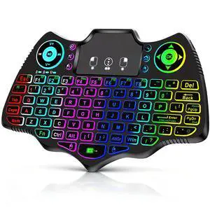 Mini Wireless Keyboard with Touchpad, Dual Mode Bluetooth 5.0 & 2.4GHz Backlit Handheld Keyboard, Ergonomic Remote Control for Smart TV, Android TV Box, HTPC, PC, Projector, PS4, RGB Lighting Mini Wireless Keyboard with Touchpad, Dual Mode Bluetooth 5.0 & 2.4GHz Backlit Handheld Keyboard, Ergonomic Remote Control for Smart TV, Android TV Box, HTPC, PC, Projector, PS4, RGB Lighting