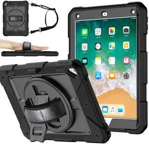Shockproof Case for iPad 5th Gen/6th Gen/Air 2/Pro 9.7-inch with 360° Swivel Stand, Pencil Holder, Detachable Hand and Shoulder Strap, Black Shockproof Case for iPad 5th Gen/6th Gen/Air 2/Pro 9.7-inch with 360° Swivel Stand, Pencil Holder, Detachable Hand and Shoulder Strap, Black
