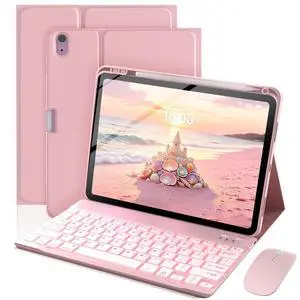 Keyboard Case for iPad A16 11th Generation 2025 / 10th Generation 2022, Mouse and 7 Colors Backlit Detachable Keyboard, Adjustable Stand Built in Pencil Holder, Auto-Sleep/Wake Feature, Pink Keyboard Case for iPad A16 11th Generation 2025 / 10th Generation 2022, Mouse and 7 Colors Backlit Detachable Keyboard, Adjustable Stand Built in Pencil Holder, Auto-Sleep/Wake Feature, Pink