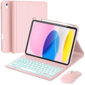 for iPad 11th (A16, 2025) / 10th Generation Case with Keyboard, Mouse and Detachable Wireless Keyboard, 7-Color Backlight, Slim Case with Pencil Holder, Light Pink for iPad 11th (A16, 2025) / 10th Generation Case with Keyboard, Mouse and Detachable Wireless Keyboard, 7-Color Backlight, Slim Case with Pencil Holder, Light Pink