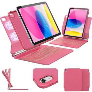 for iPad 11th (A16, 2025)/10th Generation Case with Keyboard, Portrait/Landscape, 11-Color Backlit & Multi-Touch Trackpad, Detachable Case & Stain-Resistant Leather, Pencil Buckle, Hot Pink for iPad 11th (A16, 2025)/10th Generation Case with Keyboard, Portrait/Landscape, 11-Color Backlit & Multi-Touch Trackpad, Detachable Case & Stain-Resistant Leather, Pencil Buckle, Hot Pink